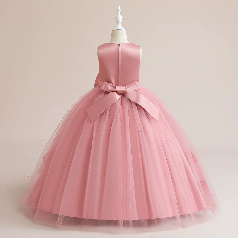 Princess Round Floor Length Satin Flower Girl Dress in Pink – Mia Princess